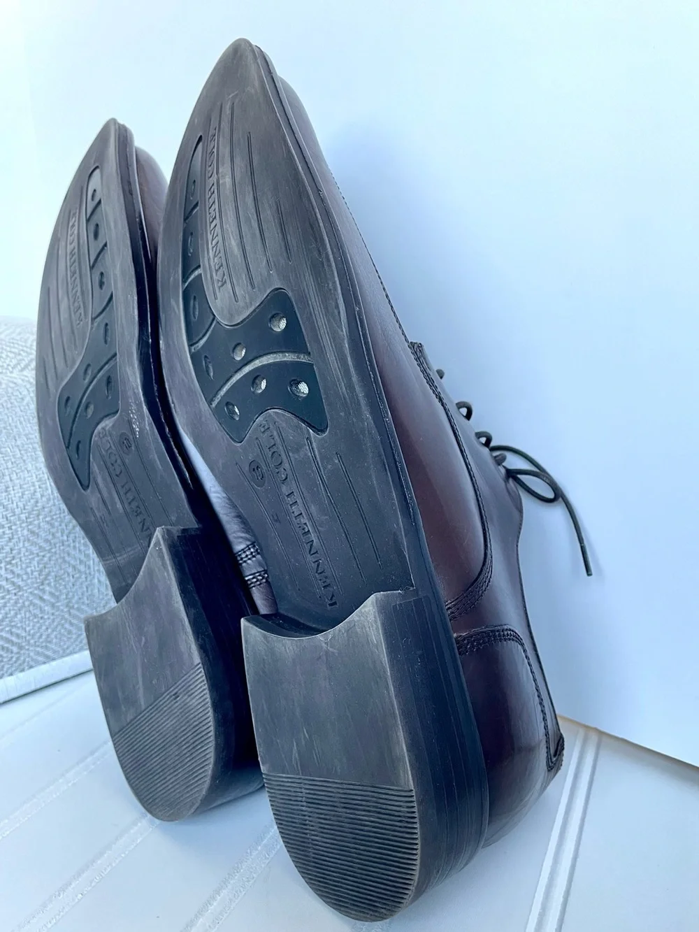 Kenneth Cole New York Brown Leather Dress Shoe Derby Silver Tech Square Toe Sz10